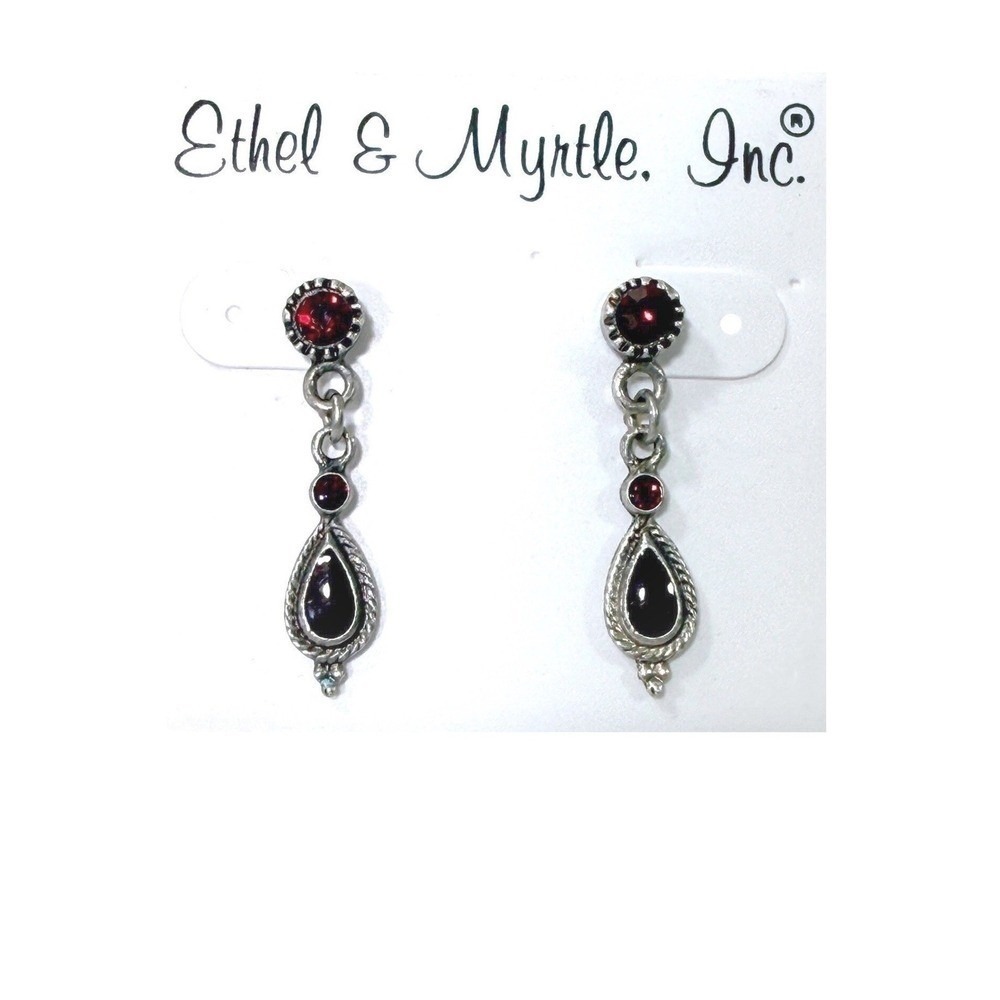 Ethel and‎ Myrtle Earrings Antique Style Pierced Dangle Drop Red Jewelry